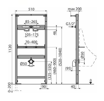 EASY montážní rám pro pisoár 117 cm EAM4.120 Technický nákres