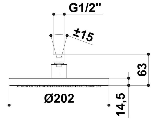 RAF horní sprcha pr. 202 mm, chrom S005 Technický nákres