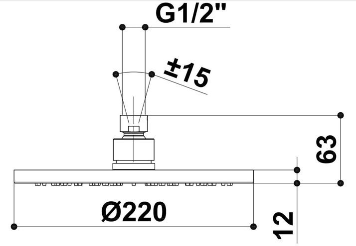 RAF horní sprcha pr. 220 mm, chrom S011 Technický nákres