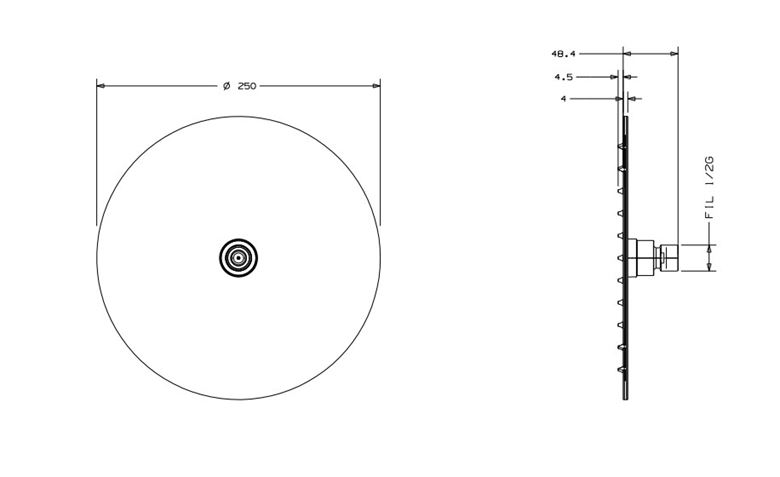 CONCEPT 300 FLAT horní sprcha pr. 250 mm, chrom PM10007/CO Technický nákres
