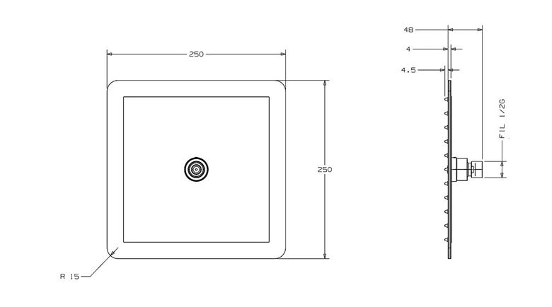 CONCEPT 300 FLAT horní sprcha 250x250 mm, chrom PM10009/CO Technický nákres