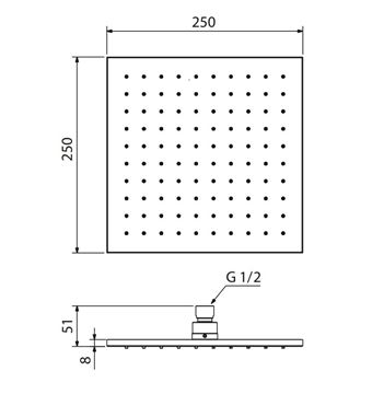 CONCEPT 200 BLACK horní sprcha 250x250 mm, matná černá PM07068/MB Technický nákres