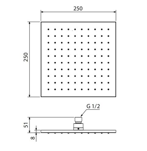 CONCEPT 200 BLACK horní sprcha 250x250 mm, matná černá PM07068/MB Technický nákres