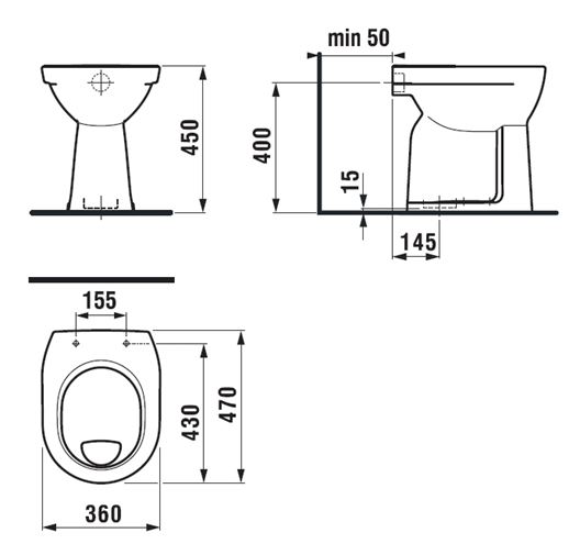 JIKA LYRA PLUS stacionární WC, ploché splachování, spodní odpad H8253870000001 Technický nákres