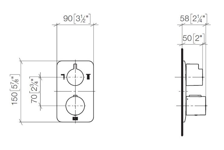 DORNBRACHT LISSÉ podomítková termostatická baterie, pro 2 spotřebiče, chrom 36 426 845-00 Technický nákres