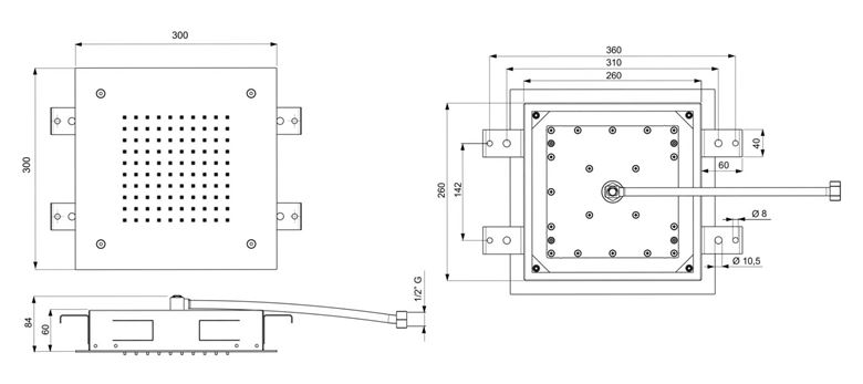 SANJET horní sprcha 300x300 mm, nerez E044171 Technický nákres