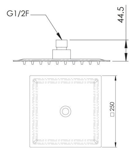 SANJET FLAT horní sprcha 250x250 mm, nerez A579CM25 Technický nákres
