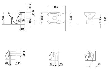 DURAVIT D-CODE stacionární WC, zadní odpad 21150900002 Technický nákres
