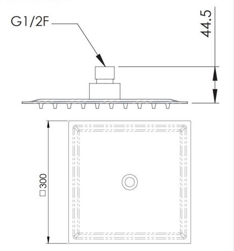 SANJET FLAT horní sprcha 300x300 mm, nerez A579CM30 Technický nákres
