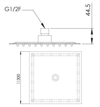 SANJET FLAT horní sprcha 300x300 mm, nerez A579CM30 Technický nákres