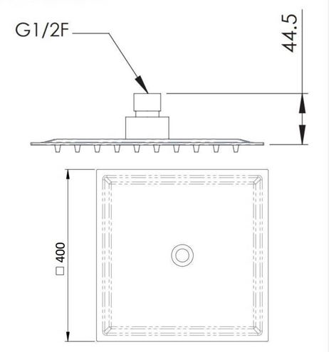 SANJET FLAT horní sprcha 400x400 mm, nerez A579CM40 Technický nákres