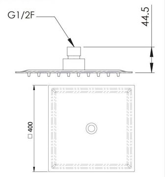 SANJET FLAT horní sprcha 400x400 mm, nerez A579CM40 Technický nákres