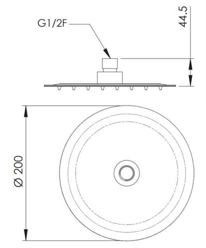 SANJET FLAT horní sprcha pr. 200 mm, nerez A578CM20 Technický nákres