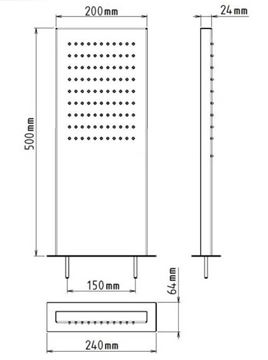 SANJET horní sprcha 500x200 mm, nerez A562 Technický nákres