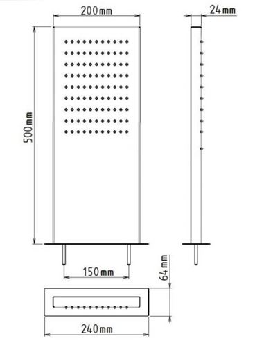 SANJET horní sprcha 500x200 mm, nerez A562 Technický nákres