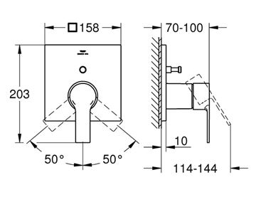 GROHE ALLURE vanová podomítková baterie, s přepínačem, chrom 19315001 Technický nákres
