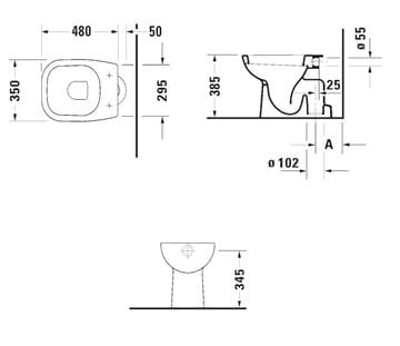 DURAVIT D-CODE stacionární WC, spodní odpad 21100100002 Technický nákres