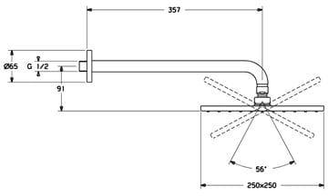HANSA VIVA horní sprcha 250x250 mm, s ramenem, Eco, chrom 44260340 Technický nákres