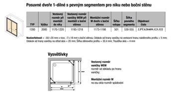CONCEPT 100 BLACK EDITION sprchové dveře 120x200 cm, posuvné, černá/čiré sklo PTA20409.123.322 Technický nákres