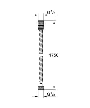 GROHE ROTAFLEX METAL LONG-LIFE sprchová hadice 1750 mm, TwistStop, AntiFold, kov, chrom 28025001 Technický nákres