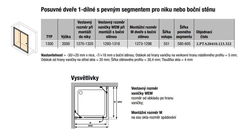 CONCEPT 100 BLACK EDITION sprchové dveře 130x200 cm, posuvné, černá/čiré sklo PTA20410.123.322 Technický nákres