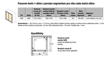 CONCEPT 100 BLACK EDITION sprchové dveře 160x200 cm, posuvné, černá/čiré sklo PTA20413.123.322 Technický nákres