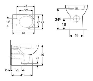 GEBERIT SELNOVA stacionární WC, zadní odpad 500.286.01.7 Technický nákres