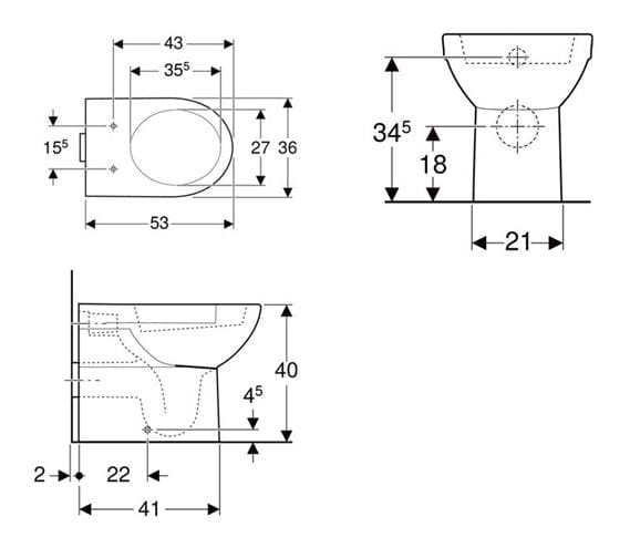 GEBERIT SELNOVA stacionární WC, zadní odpad 500.286.01.7 Technický nákres