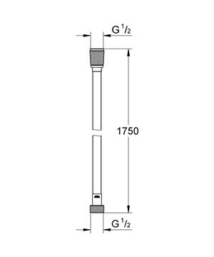 GROHE SILVERFLEX sprchová hadice 1750 mm, hladká, TwistStop, AntiFold, plast, phantom black 28388KF1 Technický nákres