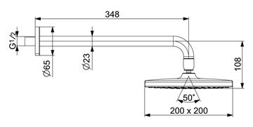 HANSA BASICJET STYLE horní sprcha 200x200 mm, s ramenem, chrom 44360200 Technický nákres