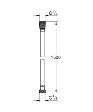 GROHE SILVERFLEX LONG-LIFE sprchová hadice 1500 mm, hladká, TwistStop, AntiFold, plast, chrom 26346001 Technický nákres