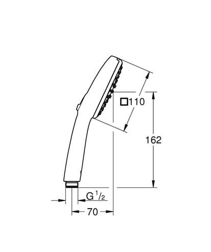 GROHE TEMPESTA CUBE 110 ruční sprcha 110x110 mm, 2 proudy, Water Saving, chrom 26746003 Technický nákres