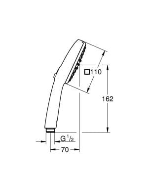 GROHE TEMPESTA CUBE 110 ruční sprcha 110x110 mm, 2 proudy, Water Saving, chrom 26746003 Technický nákres