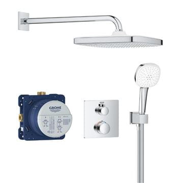 GROHE GROHTHERM sprchový set s podomítkovou termostatickou baterií, horní sprcha, ruční sprcha se 2 proudy, hadice, držák, chrom