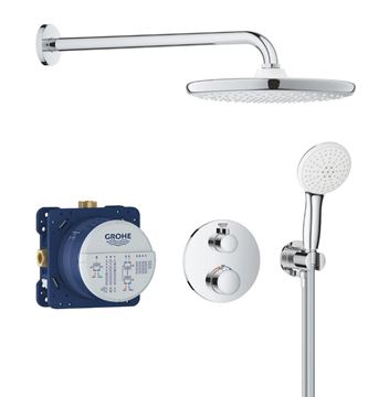 GROHE GROHTHERM sprchový set s podomítkovou termostatickou baterií, horní sprcha, ruční sprcha se 2 proudy, hadice, držák, chrom