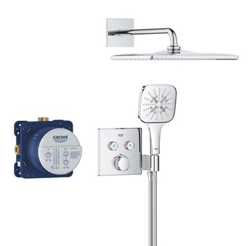 GROHE GROHTHERM SMARTCONTROL sprchový set s podomítkovou termostatickou baterií, horní sprcha, ruční sprcha se 3 proudy, hadice, držák, Water Saving, chrom