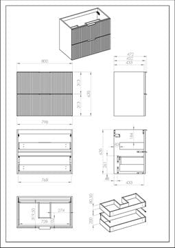 JIKA NOBU skříňka pod umyvadlo 80x45,2x63,5 cm, 2 zásuvky, matná bílá H40P1695663041 Technický nákres