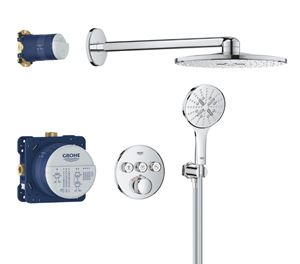 GROHE GROHTHERM SMARTCONTROL sprchový set s podomítkovou termostatickou baterií, horní sprcha, ruční sprcha se 3 proudy, hadice, držák, Water Saving, chrom