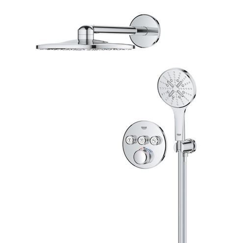 GROHE GROHTHERM SMARTCONTROL sprchový set s podomítkovou termostatickou baterií, horní sprcha, ruční sprcha se 3 proudy, hadice, držák, Water Saving, chrom 34863000 Obrázek - fotka