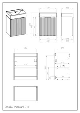JIKA NOBU skříňka s umyvadlem 45x30,5x61 cm, 1 dvířka, přírodní dub H41P1696643301 Technický nákres