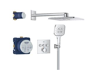 GROHE GROHTHERM SMARTCONTROL sprchový set s podomítkovou termostatickou baterií, horní sprcha, ruční sprcha se 3 proudy, hadice, držák, Water Saving, chrom