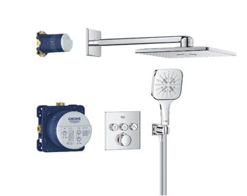 GROHE GROHTHERM SMARTCONTROL sprchový set s podomítkovou termostatickou baterií, horní sprcha, ruční sprcha se 3 proudy, hadice, držák, Water Saving, chrom