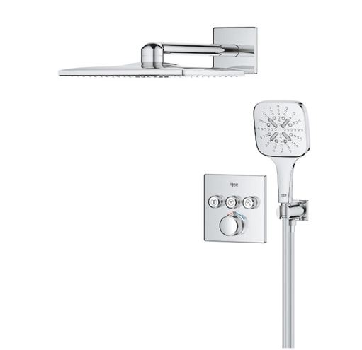 GROHE GROHTHERM SMARTCONTROL sprchový set s podomítkovou termostatickou baterií, horní sprcha, ruční sprcha se 3 proudy, hadice, držák, Water Saving, chrom 34864000 Obrázek - fotka