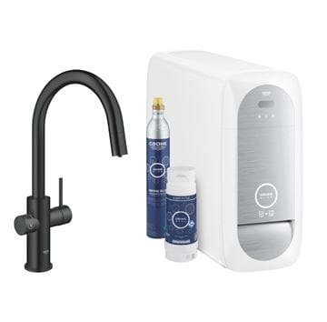 GROHE BLUE HOME dřezová elektronická baterie, s vytahovací koncovkou, s filtračním a chladícím zařízením, Bluetooth, napájení ze sítě, černá