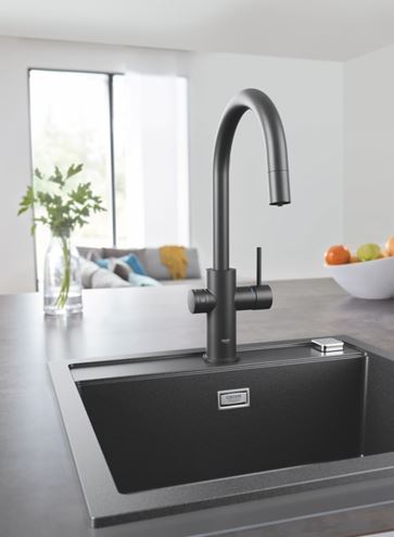 GROHE BLUE HOME dřezová elektronická baterie, s vytahovací koncovkou, s filtračním a chladícím zařízením, Bluetooth, napájení ze sítě, černá 31541KS0 Obrázek - fotka