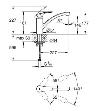 GROHE EUROSMART dřezová baterie, matná černá 332812433 Technický nákres