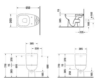 DURAVIT D-CODE WC kombi mísa, zadní odpad 21110900002 Technický nákres