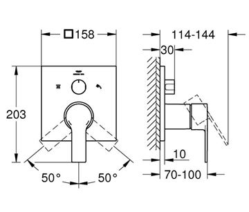 GROHE ALLURE sprchová podomítková baterie, pro 3 spotřebiče, kartáčovaný warm sunset 29176DL1 Technický nákres