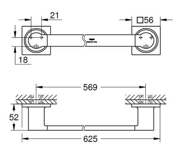 GROHE ALLURE držák ručníků 600 mm, chrom 40341001 Technický nákres