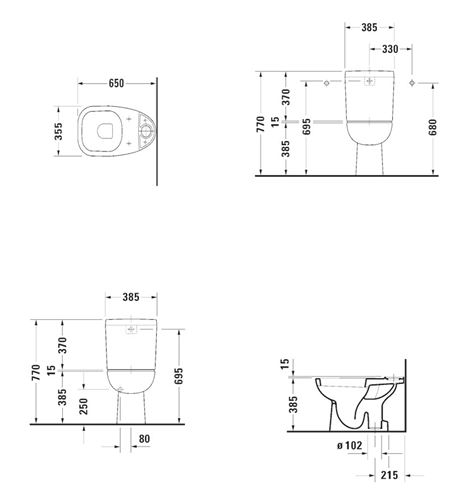 DURAVIT D-CODE WC kombi mísa, spodní odpad 21110100002 Technický nákres